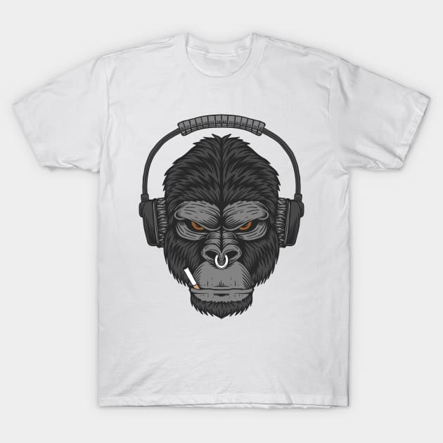Gorilla headphone cigarette T-Shirt by Frispa